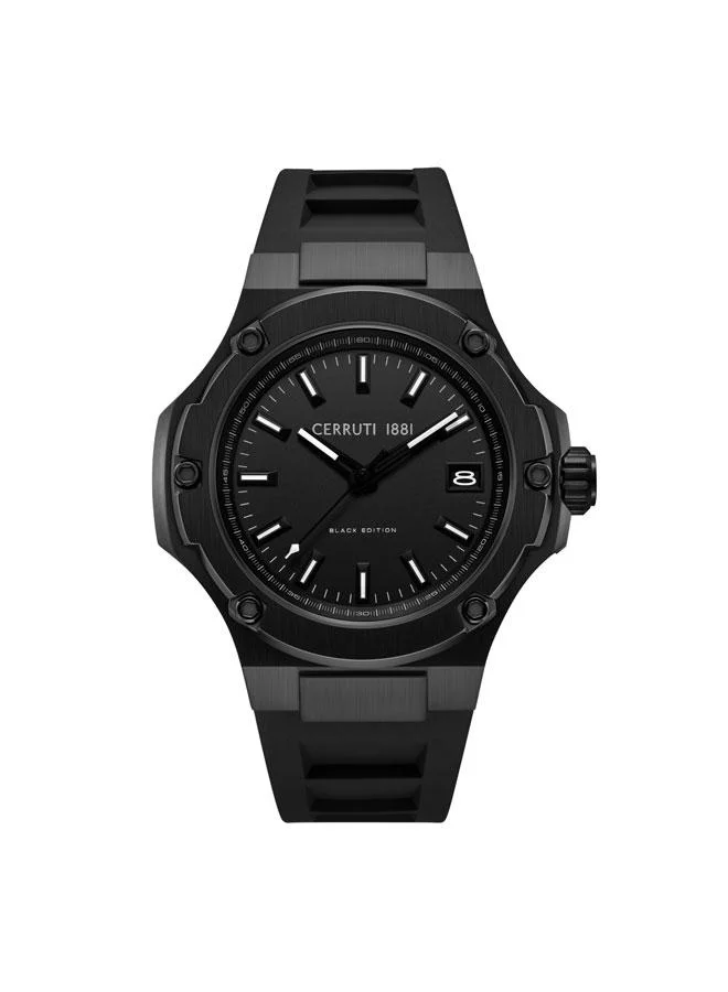 CERRUTI 1881 Lucardo  Black Dial Silicone Strap Analog Watch for Men, 44mm